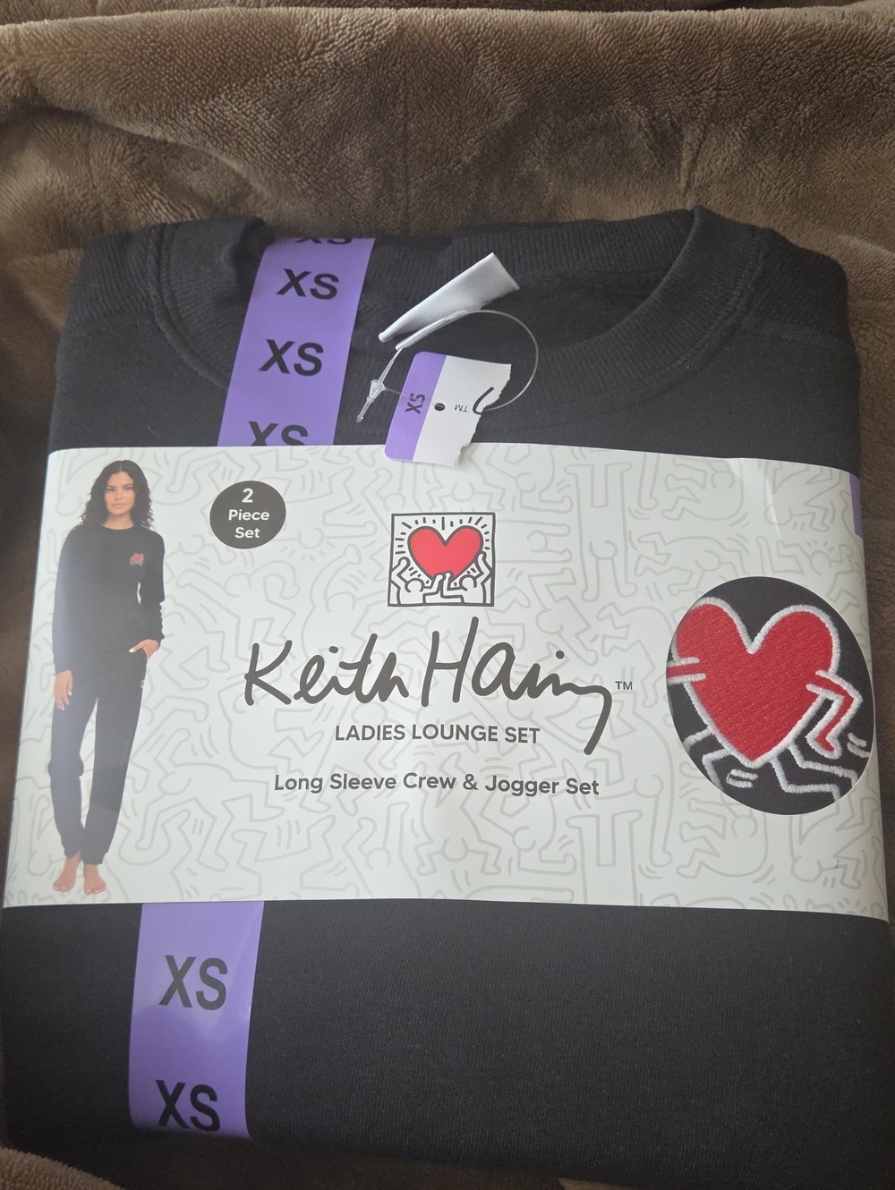 Keith Haring Ladies Black Long Sleeve Crew & Jogger Lounge Set - XS